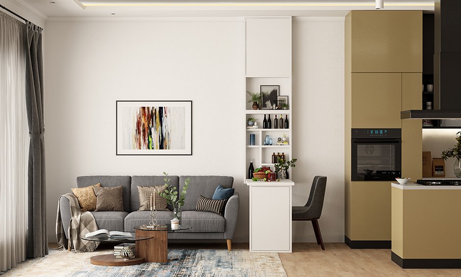 Compact living room with TV unit and seating designed by BYTS Interior